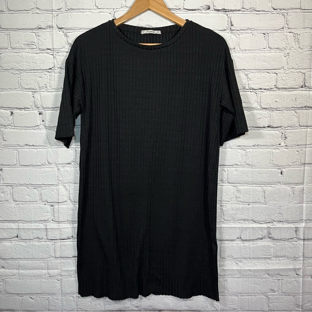 Pull&Bear Tunic Ribbed T Shirt Womens Medium Long Black Short Sleeve Knit